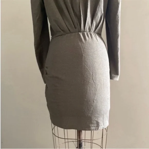 IRO] Olive green Garah ruched Stretch Linen jersey Puff pad sleeve Mini Dress